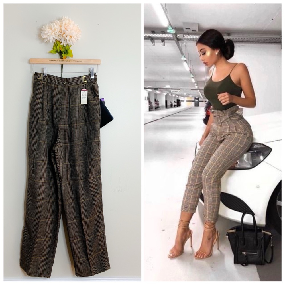 | new | plaid high waist pants | size 8
